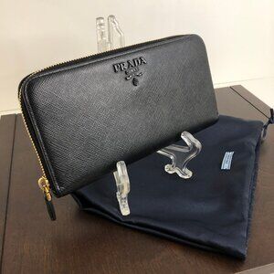Prada Large Saffiano Leather Zip-Around Wallet RARE Monochrome